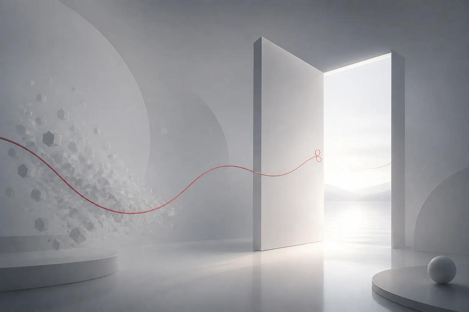 Soft abstract portal graphic representing a calm, intentional account exit